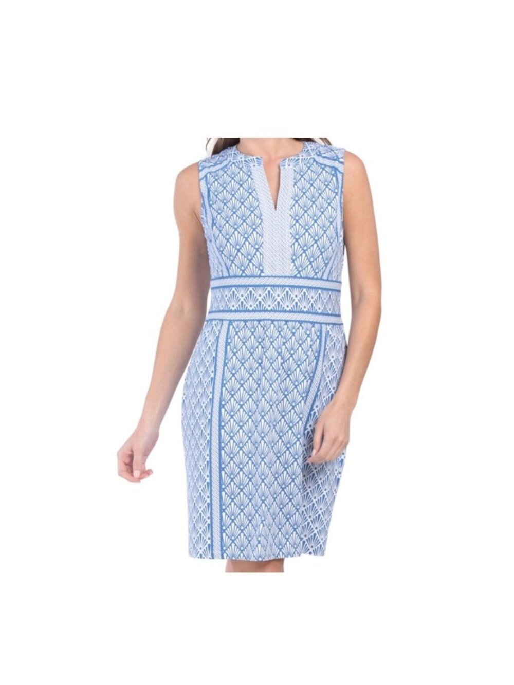 J. McLaughlin Blue & White Sleeveless Geometric Patterned Dress Size XL - Picture 4 of 14
